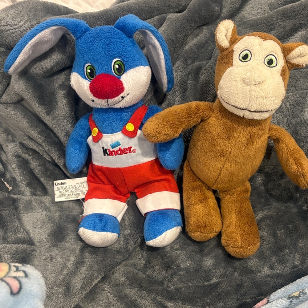 Blue and Red Bunny Plush and Beautiful Monkey plush Kinder